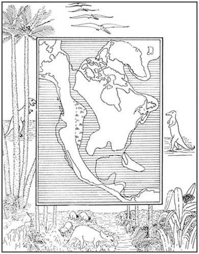 Fig. 2.: North America in the Later Cretacic Period.
Map outlines after Schuchert.