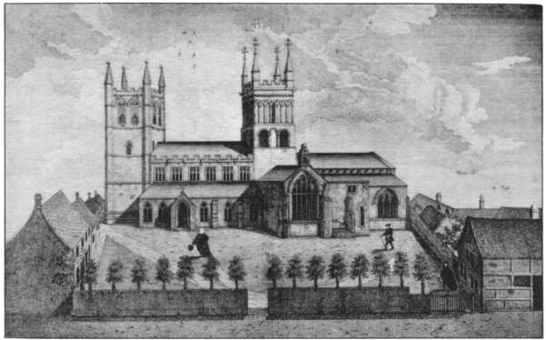 WIMBORNE MINSTER IN THE EIGHTEENTH CENTURY. [From an old Print.