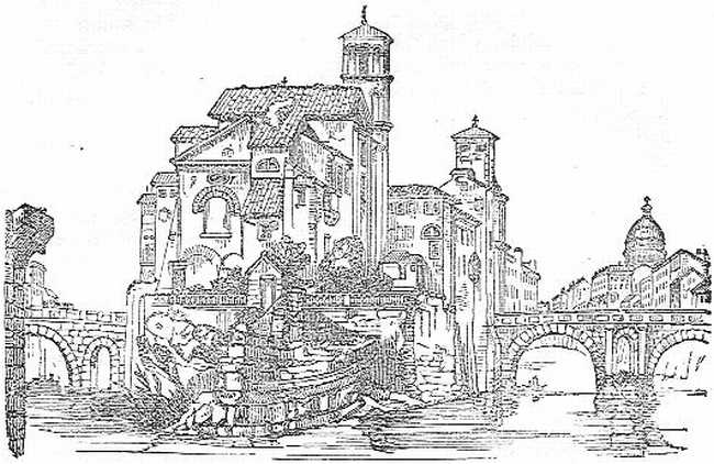 Island in the Tiber, with the Fabrician and Cestian Bridges.