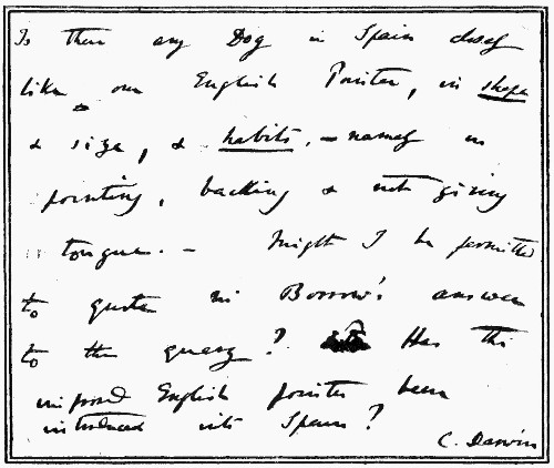 FACSIMILE OF A COMMUNICATION FROM CHARLES DARWIN TO
GEORGE BORROW.