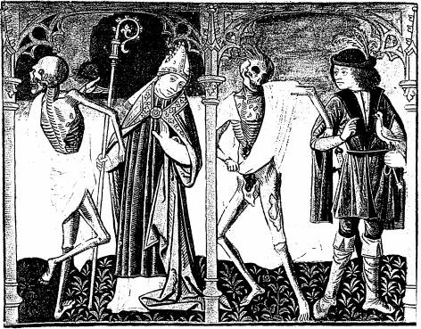 Illustration: De gauche à droite:
1. le mort, l'évêque; 2. le mort, l'écuyer.