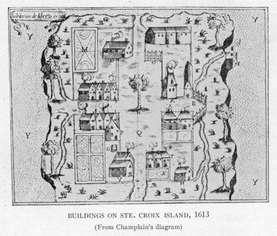 BUILDINGS ON STE. CROIX ISLAND, 1613  (From Champlain's diagram)