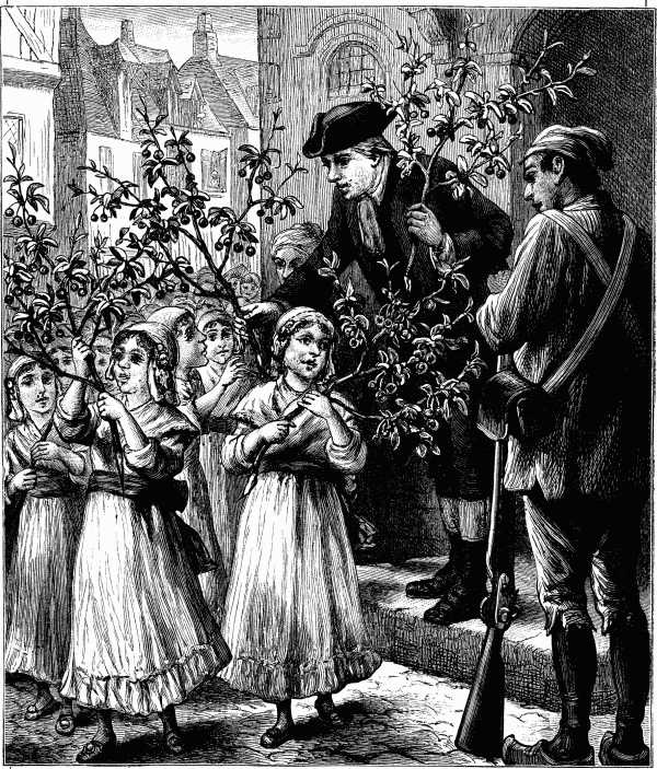 "He loaded the children with cherry branches."