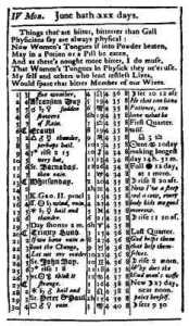 June page from Poor Richard's Almanac for 1736