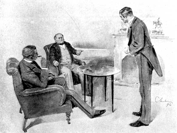 "WAITER, TAKE THIS GENTLEMAN'S ORDER. YOU YOUNG FELLOWS
CANNOT SMOKE WITHOUT DRINKING, NOWADAYS—HORRID BAD HABIT. WAITER,
BRING ME THE SAME."