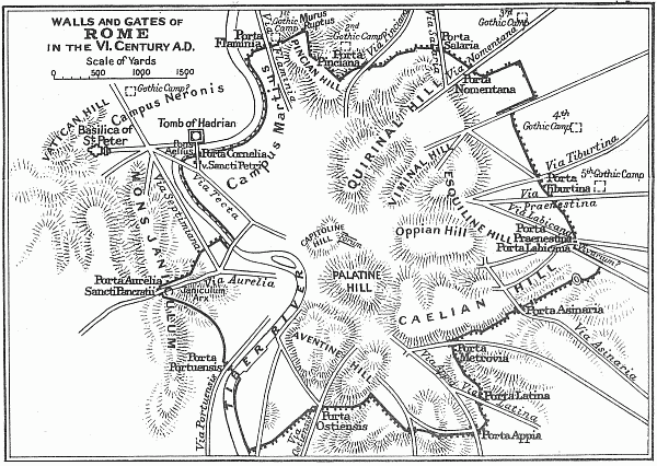 Walls and gates of Rome in the VI. century A.D.