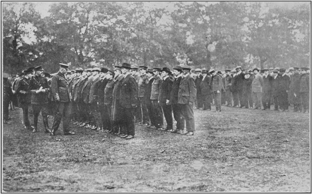 FIRST INSPECTION OF BATTALION: HYDE PARK, OCTOBER,
1914.
