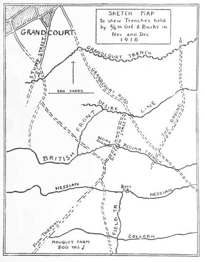 SKETCH MAP to show Trenches held by 2/4th Oxf. & Bucks.
in Nov and Dec 1916