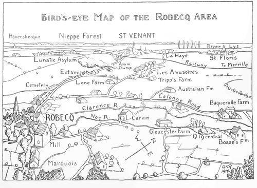 Bird's-eye Map of the Robecq area.
