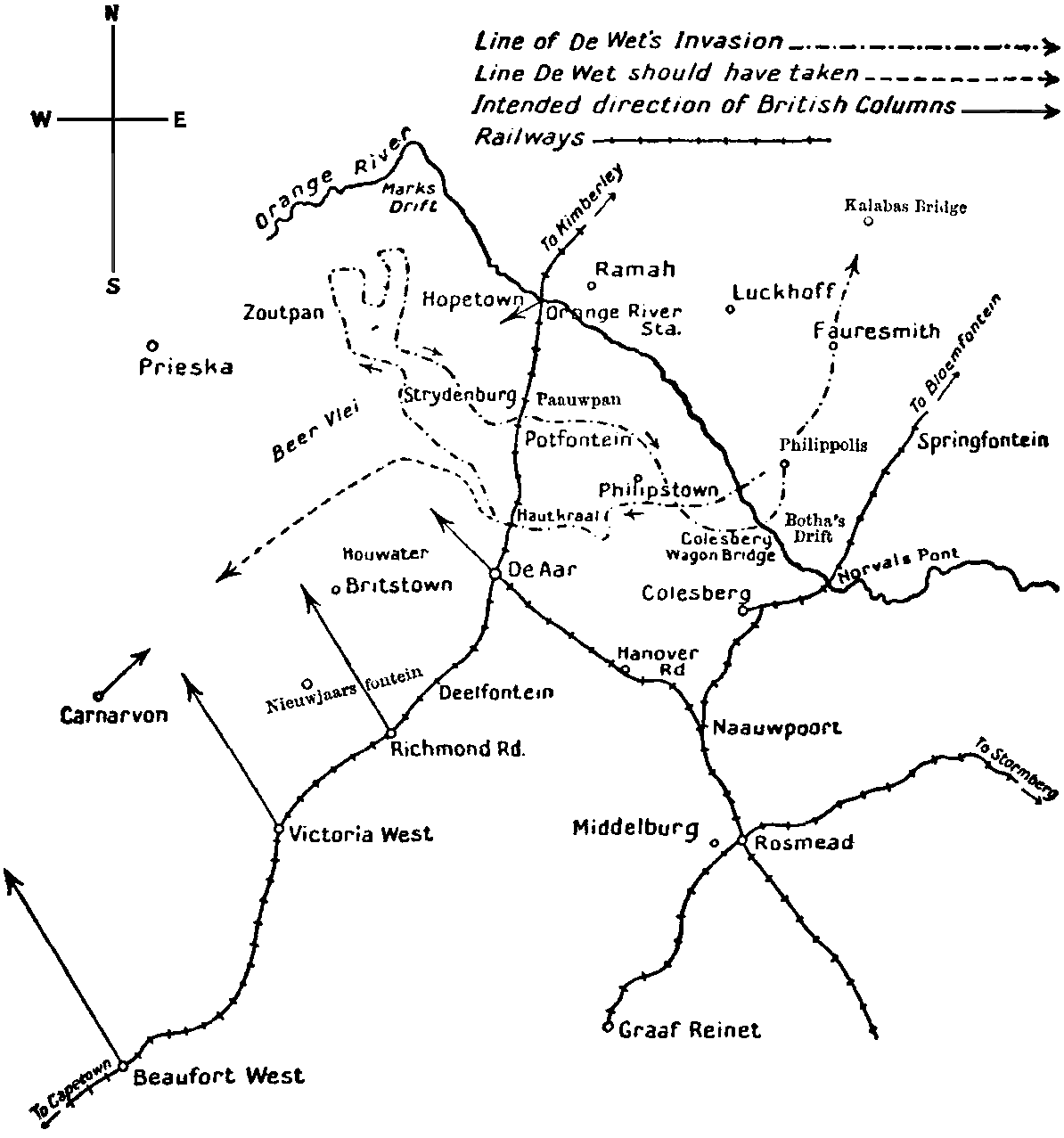 Rough Sketch Map showing De Wet's Invasion