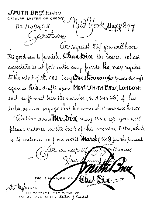 First page of a letter of credit.