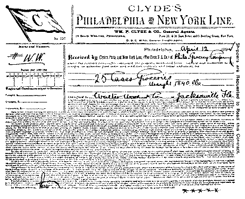 A steamship bill of lading.