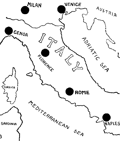 Italy and its chief commercial centres.