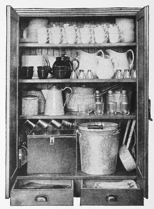 Cupboard with drawers and doors open, showing equipment