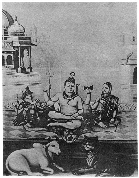Images of Siva and his consort Devi, or Pārvati, with the bull and tiger