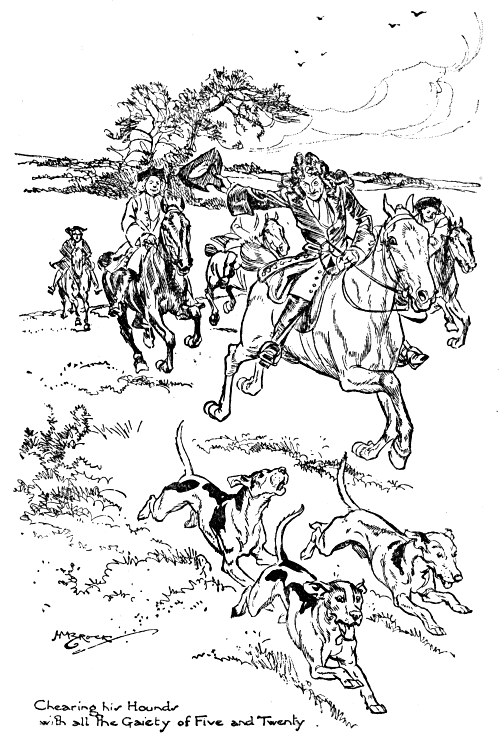Hunting scene: man on horseback, with hounds and other riders
