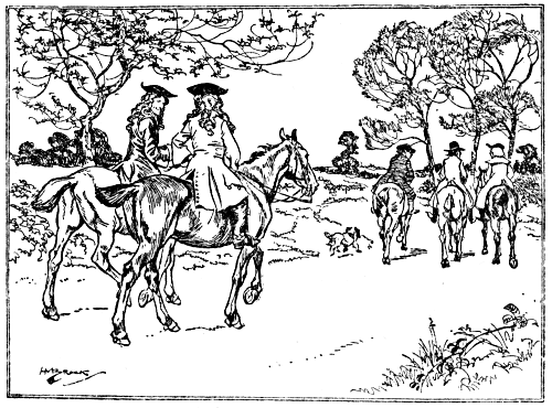A group of riders with a dog