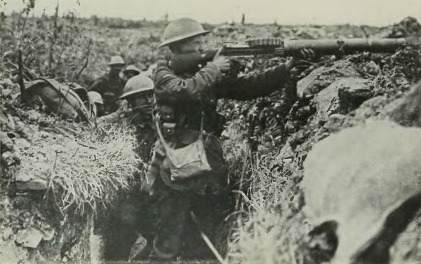 Lewis Gun in Action in Front-Line Trench