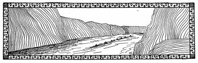 line drawing, river canyon