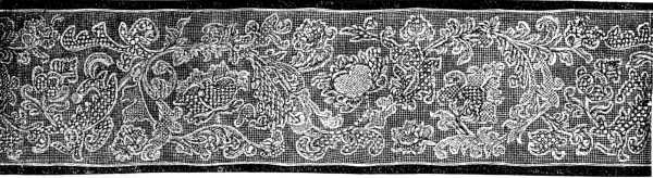 INSERTION IN EMBROIDERED NETTING.—ORNAMENT WITH VARIOUS STITCHES.