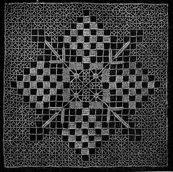 FIG. 684. EMBROIDERED SQUARE OF NETTING.