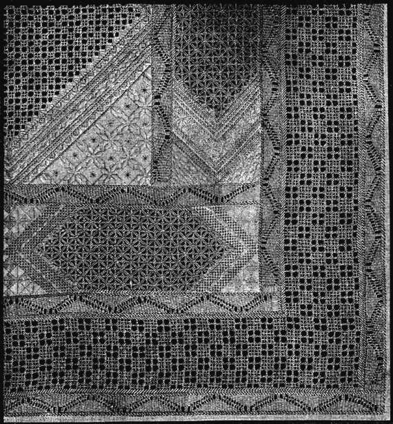 FIG. 105. QUARTER OF THE SQUARE IN SINGLE AND CUT OPEN-WORK,
AND DAMASK STITCH.