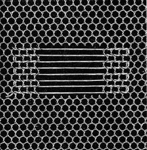 FIG. 139. NET DARNING.
LAYING THE FIRST THREAD.