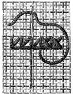 FIG. 302. TWO-SIDED ITALIAN STITCH. POSITION OF THE NEEDLE
FOR THE 4TH AND 5TH STITCHES.