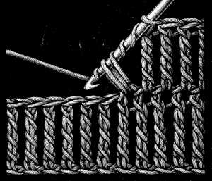 FIG. 419.
TRIPLE AND QUADRUPLE TREBLES OR
'EXTRA LONG STITCH'.