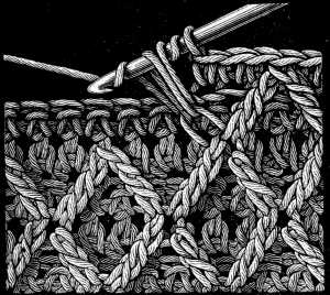 FIG. 429.
RAISED STITCH, WITH CROSSED TREBLES.