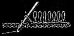 FIG. 436. LACE PICOTS ATTACHED TO A ROW OF
STITCHES MADE BEFORE HAND.