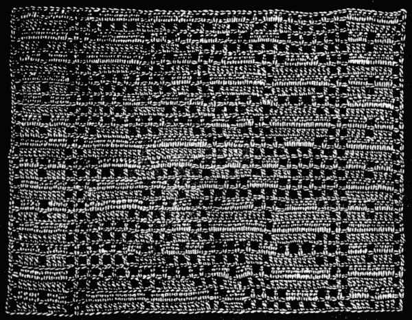 FIG. 437.
OPEN-WORK CROCHET MADE AFTER
A TAPESTRY PATTERN.