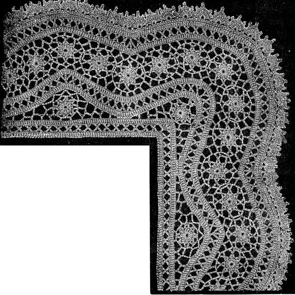FIG. 473. LACE WITH CORNERS FORMED BY DECREASING ON THE INSIDE.