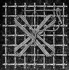 FIG. 643.
STAR FORMED OF LOOSE THREADS
LAYING THE UNDERNEATH THREADS.