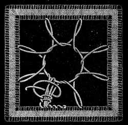 FIG. 761. WHEEL COMPOSED OF BUTTONHOLE BARS.
THE BUTTONHOLING BEGUN.