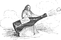 monk with oversized champagne bottle