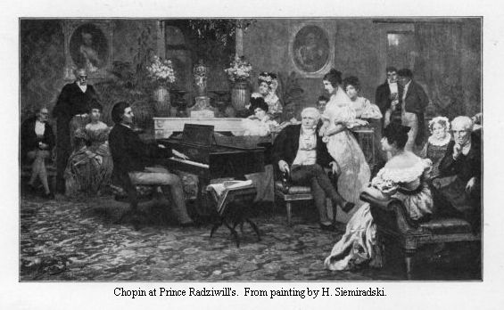 Chopin at Prince Radziwill's.  From painting by H. Siemiradski.