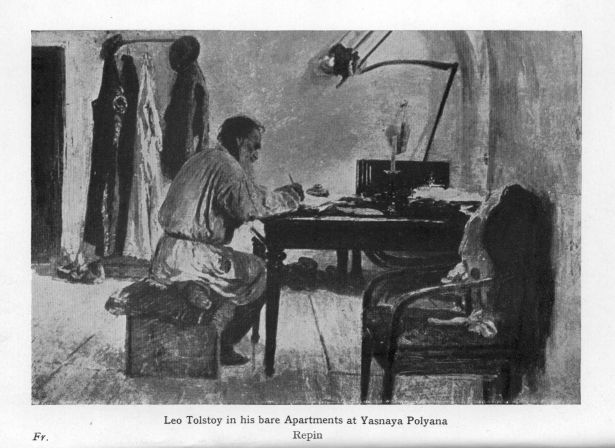 Leo Tolstoy in his bare Apartments at Yasnaya Polyana (Repin)