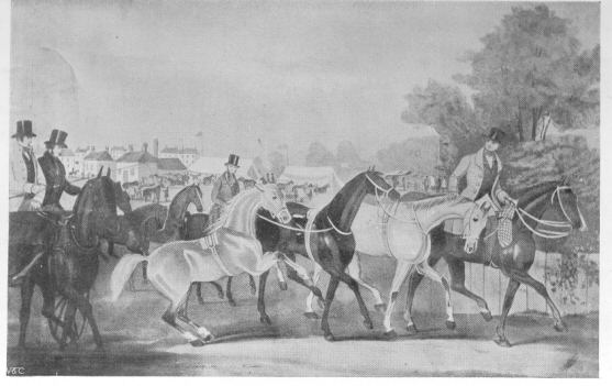 Horncastle horse fair in the olden days.  (From an old
Water colour.)