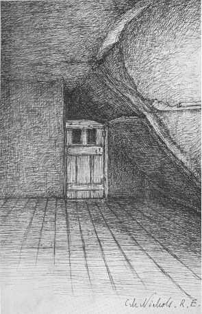 Staircase doorway to attic in Borrow’s House/  By C. M. 
Nichols, R.E.