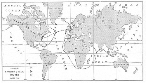Principal English Trade Routes About 1700.