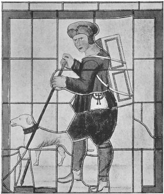 The Pedlar of Lambeth and his dog, figured in the window (now destroyed)
of Lambeth Church (from Allen's "History of Lambeth").