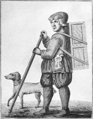 The pedlar of Lambeth and his dog as drawn in 1786 for Ducarel's
"History of Lambeth".
