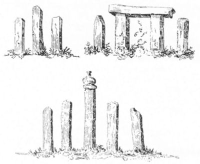 Stone monuments erected as memorials in a Kasya village (reprinted from
"Asiatic Researches").