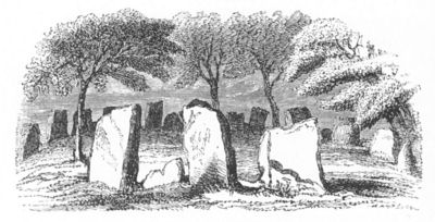 One of five stone circles in the fields opposite the Glebe of
Nymphsfield (reprinted from Sir William Wilde's "Lough Corrib")