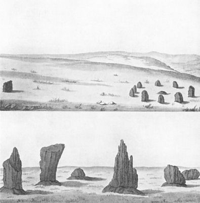 Stone circles on Stanton Moor (from Archæologia)