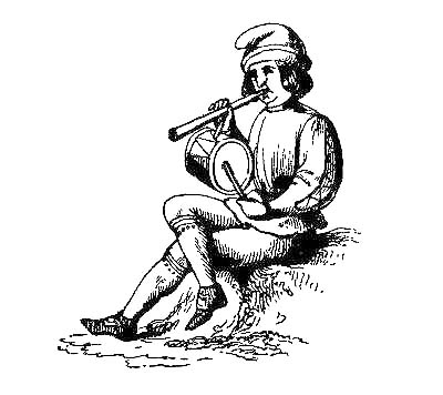 RUSTIC CHRISTMAS MINSTREL WITH PIPE AND TABOR.