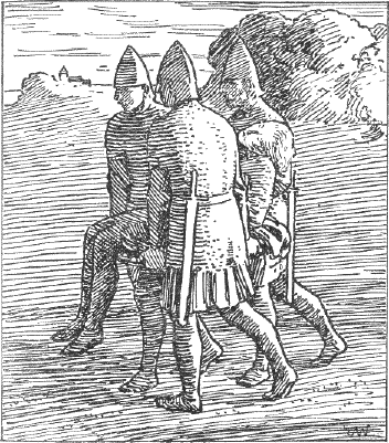 men carrying the wounded Olaf Tryggvason