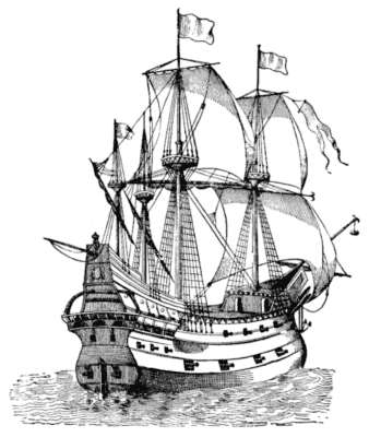 A galleon in full sail.