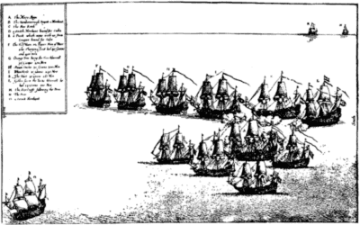 A sketch of the battle at sea.
